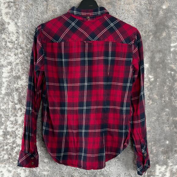 H&M Size 6 Fitted Plaid Casual Button Top Red Long Sleeve Pocket Collar - Picture 4 of 9